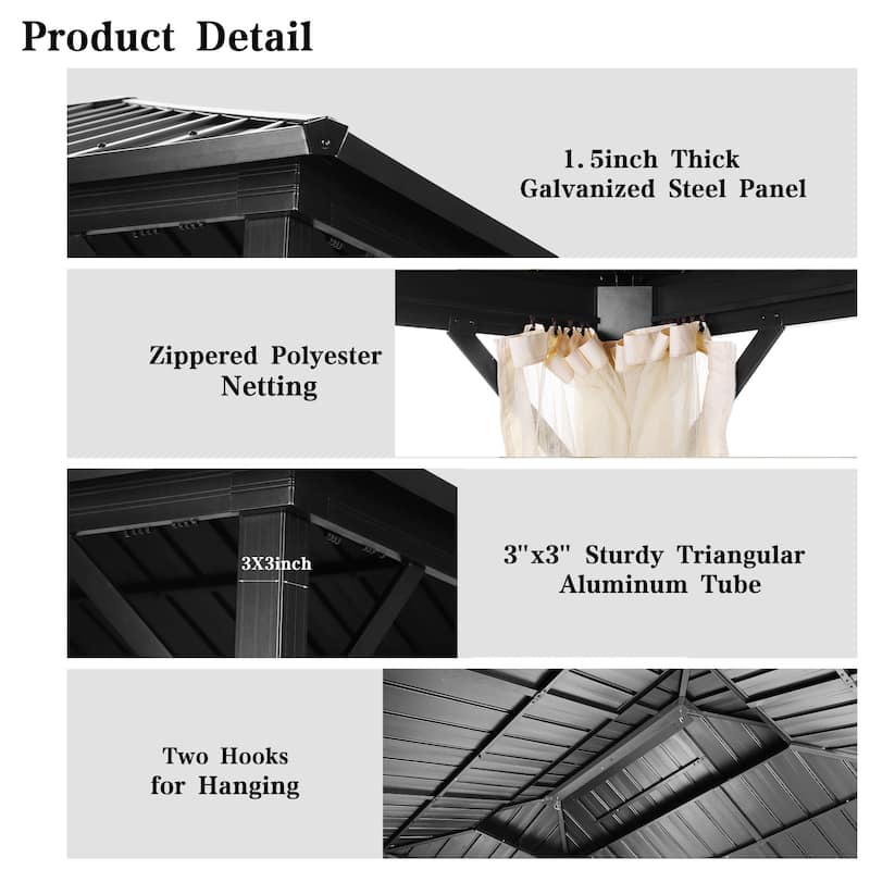 Outdoor Steel Gazebo Galvanized Steel Roof Aluminum Post Hardtop Gazebo