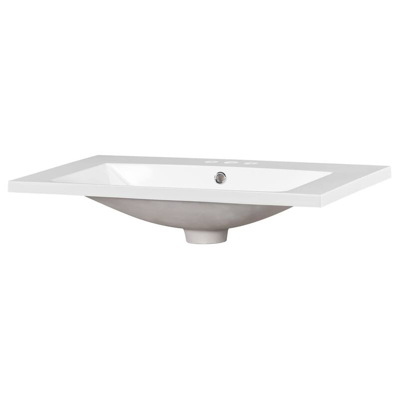 30-Inch Bathroom Vanity Top Resin Sink with Three Faucet Holes, Smooth Easy-Care Surface, Compatible with 4-Inch Faucets
