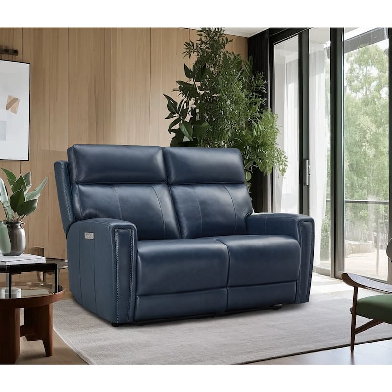 Genuine Leather Reclining Loveseat with Dual-Power Adjustable Headrest & Footrest, Zero Gravity, USB & USB-C Charging Ports