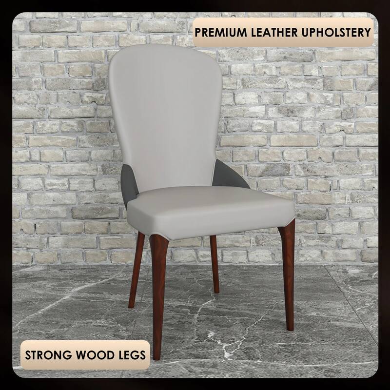 Havana Leather Upholstered Solid Wood Dining Chair Two-Tone Color Design Set of 4