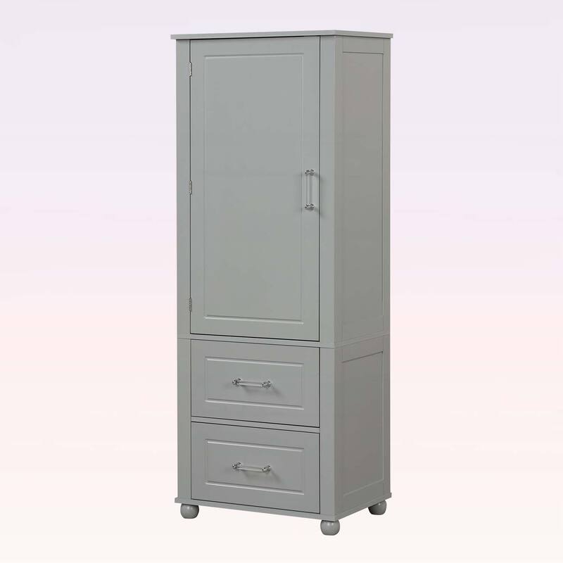 Tall Bathroom Storage Cabinet with Two Drawers and Adjustable Shelf