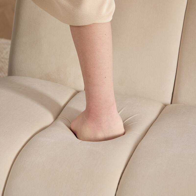 Velvet Upholstered Accent Chair, Ergonomic Lounge Reading Chair, Armless Chair with Metal Legs for Living Room, Bedroom