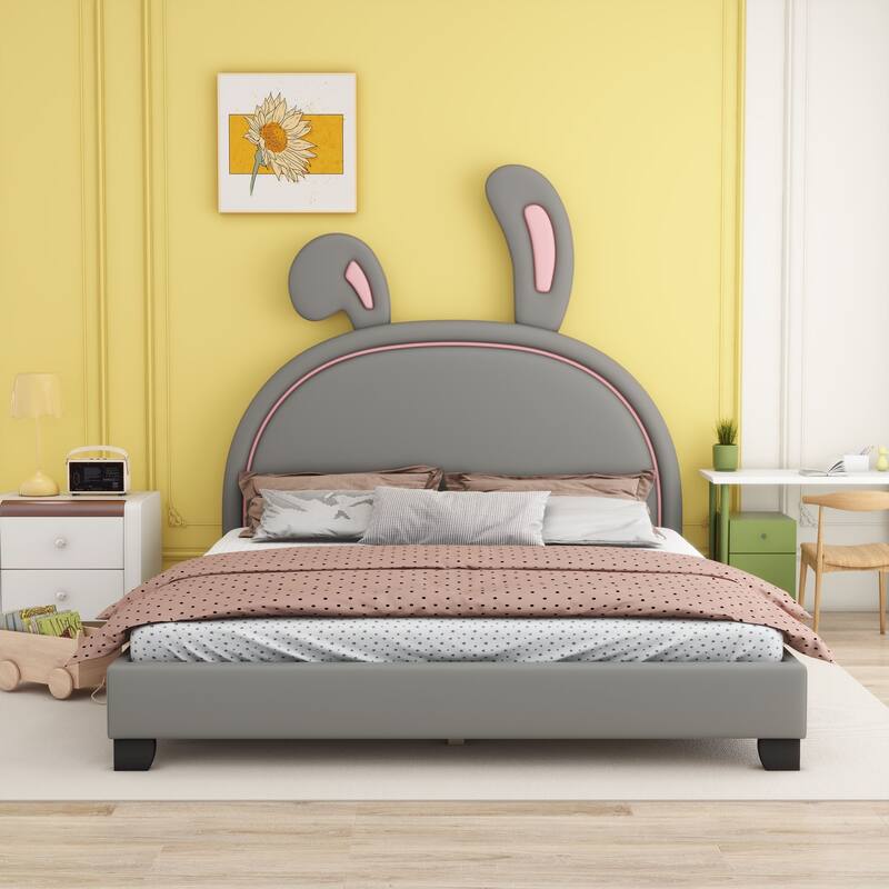Upholstered faux leather platform bed