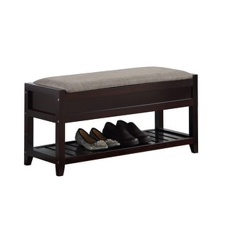 Open Shoe Bench Elegant Upholstered Seat Shoe Bench with Open Shelves, Storage Bench ...