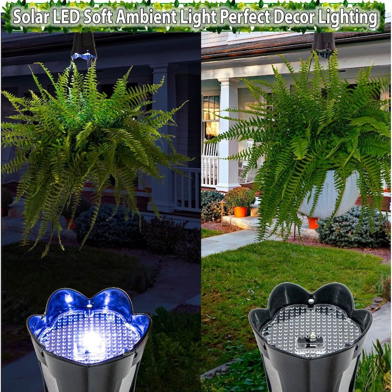 Solar Hanging Planter w/ LED Light Self-Watering Outdoor Flower Basket Hanger
