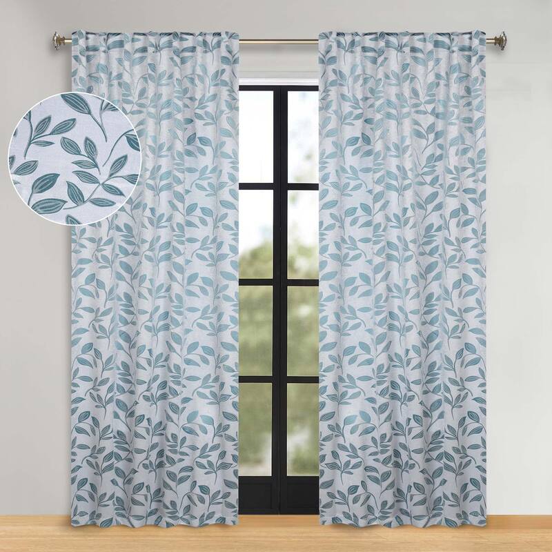 Superior Leaves Machine Washable Room Darkening Curtains with Back Tabs, Set of 2