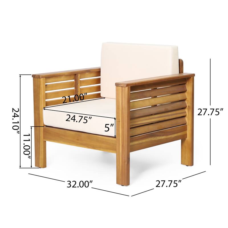 4 Pieces Patio Conversation Set Outdoor Acacia Wood Loveseat Sofa and Coffee Table Set with Cushions
