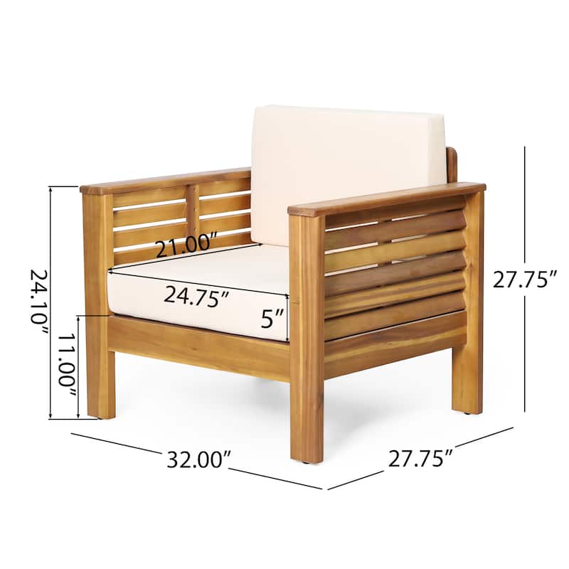 Roomfitters Outdoor Acacia Wood Loveseat and Coffee Table Set, Cream Cushions, Teak Finish, Ideal for Patio, Garden, or Porch
