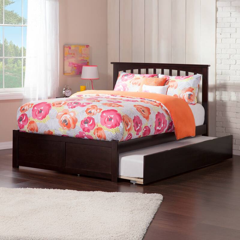 Mission Platform Bed with Footboard and Twin XL Trundle - Espresso - Queen