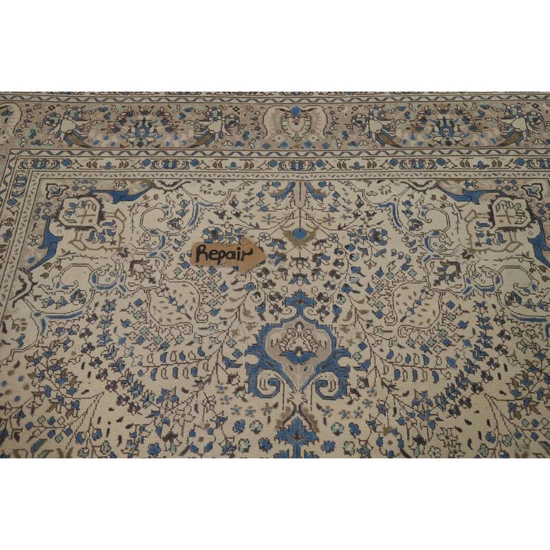 Ivory Tabriz Persian Area Rug Hand-Knotted Wool Carpet - 6'3"x 9'5"