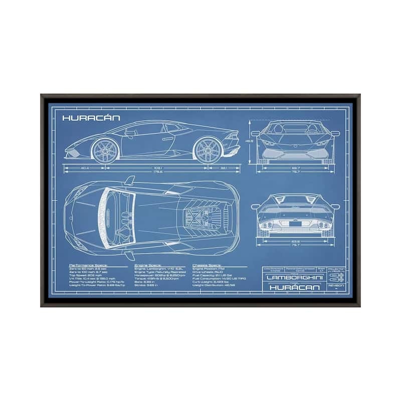 iCanvas "Lamborghini Huracan LP 610-4 Blueprint" by Action Blueprints Framed - Charcoal - 26x40