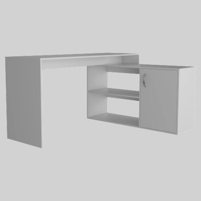 Contemporary L-Shaped Desk with Right Return, 59" Surface, Open Storage, and Cabinet for Home Office Setup - White