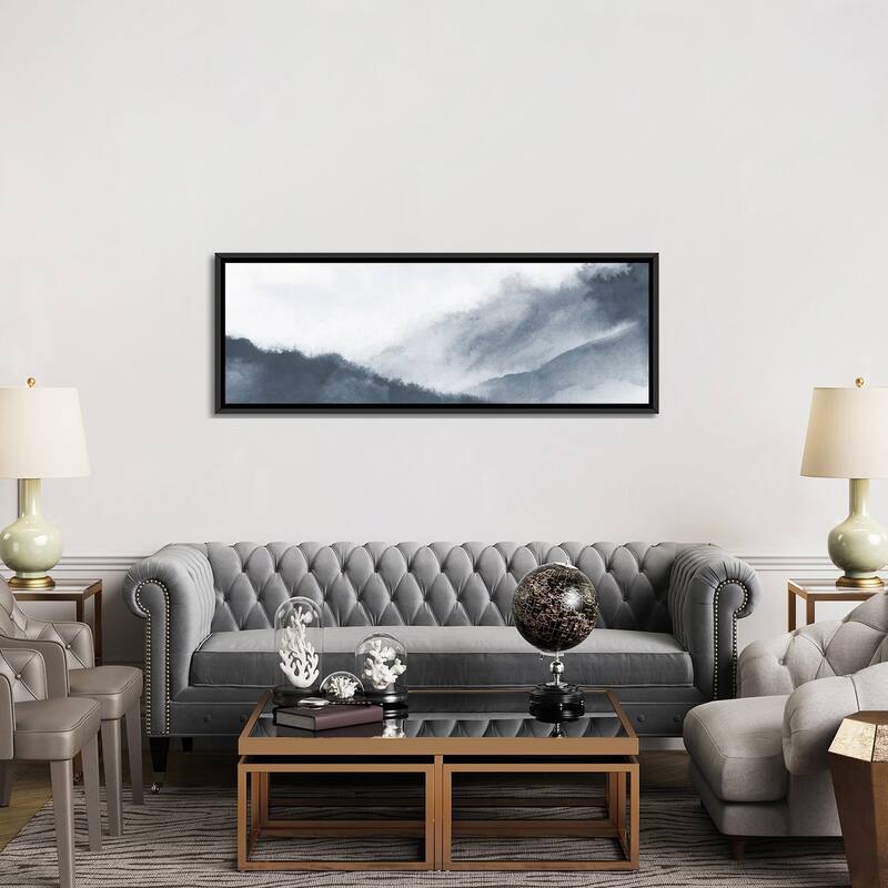 iCanvas "Misty mountains in gray watercolor - Panoramic" by Nouveau Prints Framed Canvas Print