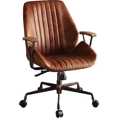 Vintage Blue Leather Executive Office Chair with Padded Seat, Swivel Base and Rolling Caster Wheels