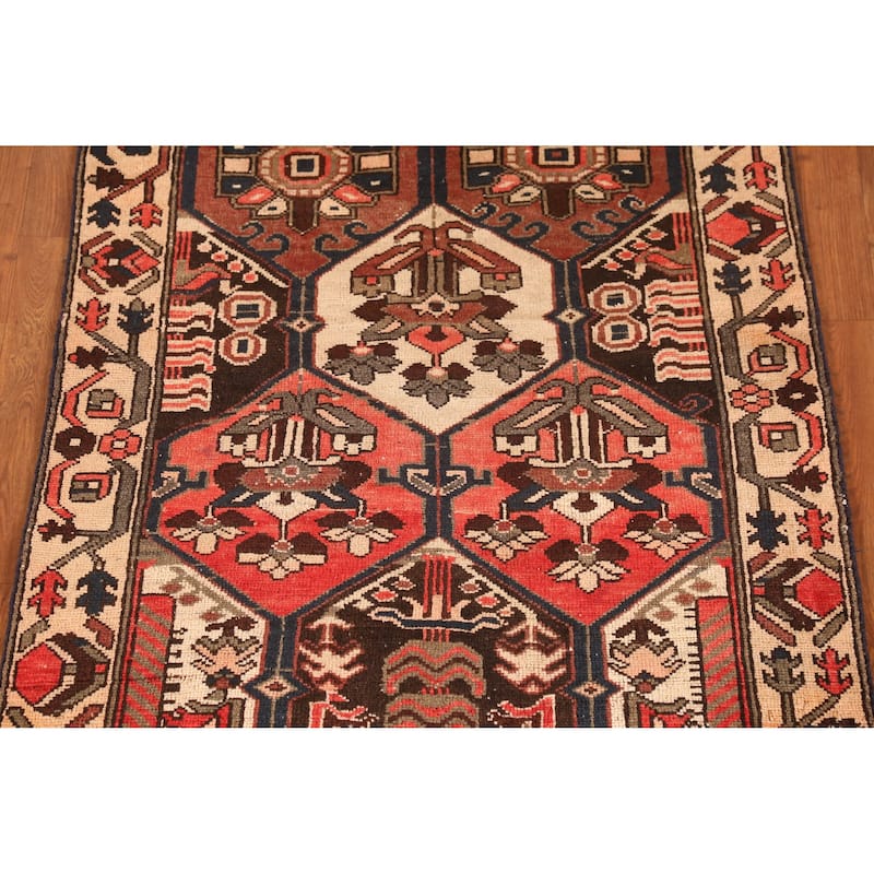 Hand Knotted Oriental 100% Wool Carpet Traditional Geometric Oranges & Rust Bakhtiari Runner Rug - 9' 6'' X 3' 4''