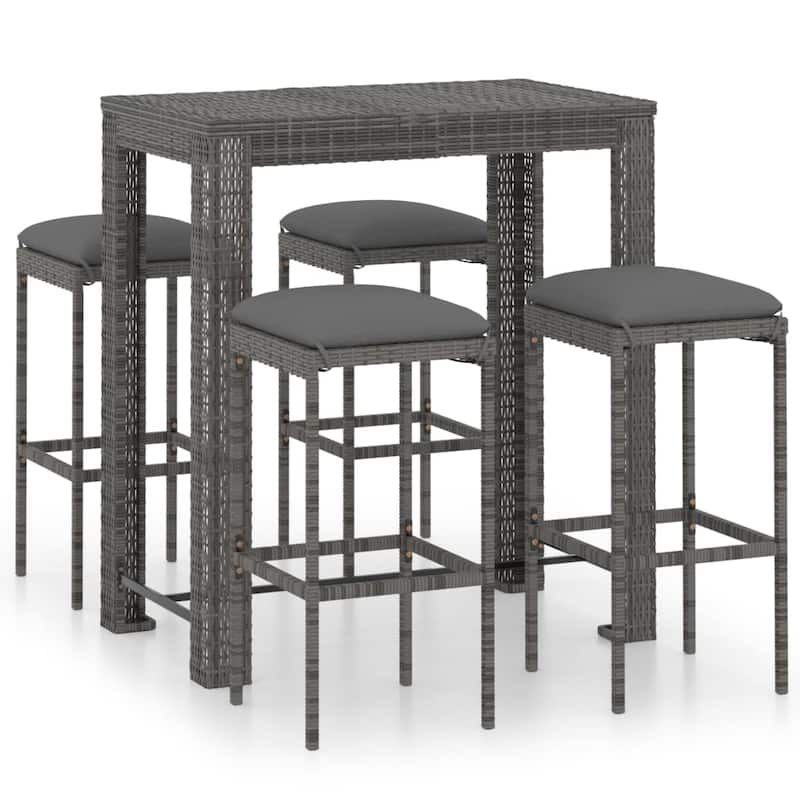vidaXL 5 Piece Patio Bar Set with Cushions Poly Rattan Gray
