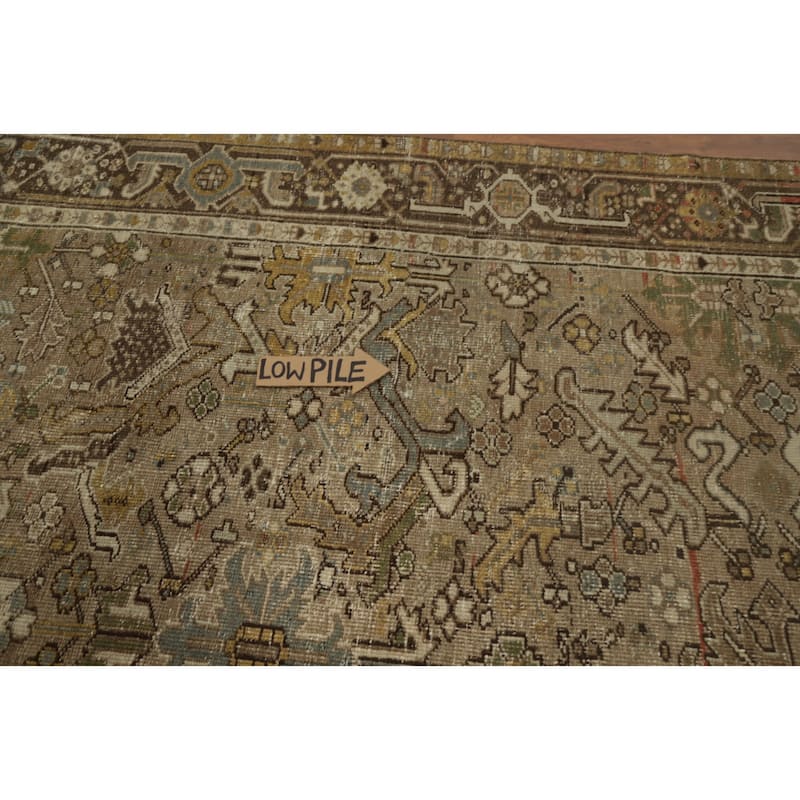 Hand Knotted Oriental 100% Wool Carpet Traditional Geometric Brown Heriz Area Rug - 10' 7'' X 7' 2''