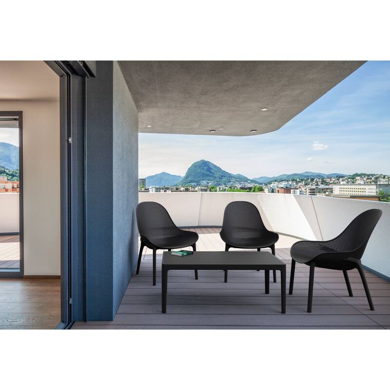 39.5" Black Patio Solid Rectangular Lounge Coffee Table