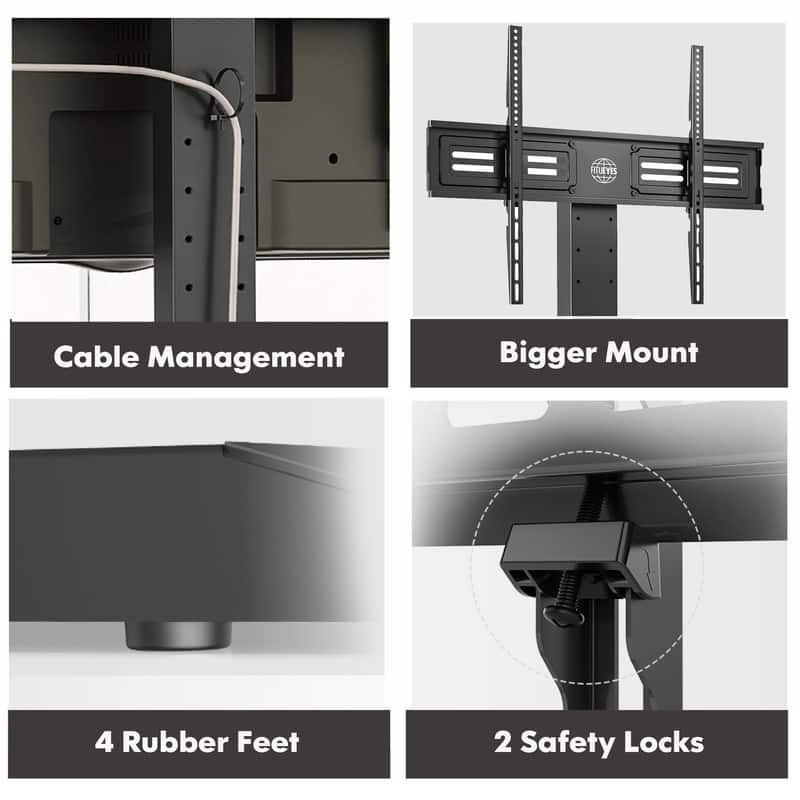 FITUEYES Modern Black Swivel Floor TV Stand with Power Strip Mount for TVs up to 85 inch Metal Base