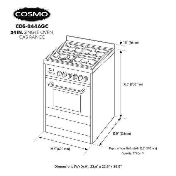 Cosmo 24 in. 2.73 cu. ft. Single Oven Gas Range with 4 Burner Cooktop