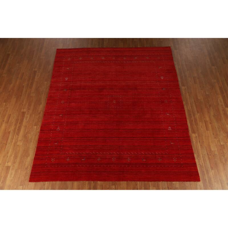Hand Knotted Oriental 100% Wool Carpet Tribal Tribal Red Gabbeh Area Rug - 9' 5'' X 8' 1''