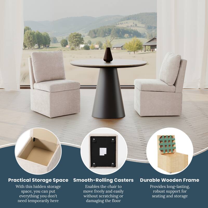 Stansberry Chenille Upholstered Dining Chair with Lift-Top Seat Storage and Caster Wheels (Set of 6)