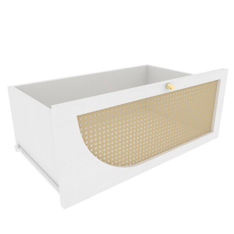 Modern Rattan Door Hutch Cabinet with Power Outlet, Tall Freestanding Pantry with Drawers and Shelves, Buffet Sideboard
