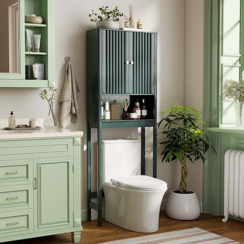 Gymax 66'' Over the Toilet Storage Cabinet w/Fluted Doors Adjustable
