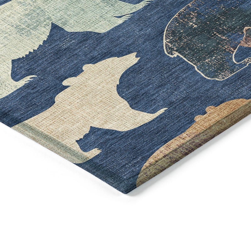 Machine Washable Indoor/ Outdoor Modern Bear Chantille Rug
