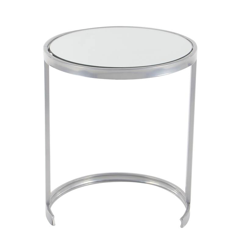 Metal Round Nesting Accent Table with Mirrored Glass Top - Set of 3 Gold or Silver - Roche River Decor