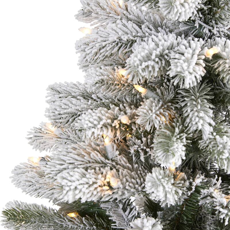5’ Pre-Lit Flocked South Carolina Artificial Christmas Tree, Clear LED Lights - 5 Foot
