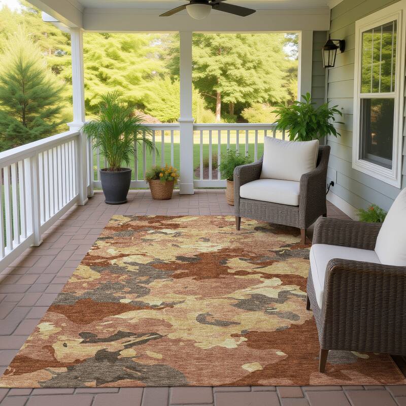 Machine Washable Indoor/ Outdoor Abstract Mexi Chantille Rug - Paprika - 3' x 5'