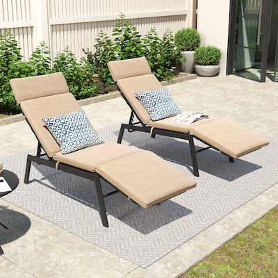 Outdoor Chaise Lounge Chairs (Set of 2) with Cushion and Adjustable Back