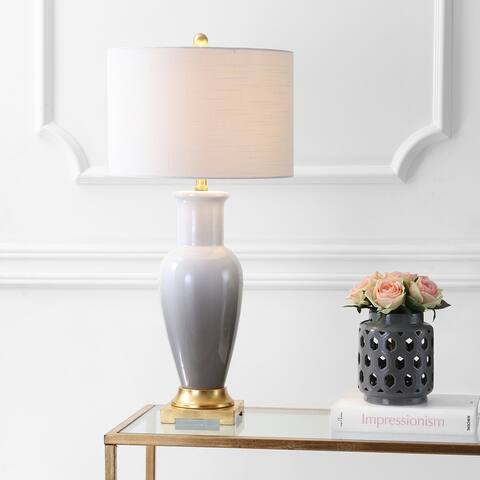 Carter Dye 31.5" Ceramic LED Table Lamp, White/Navy by JONATHAN Y