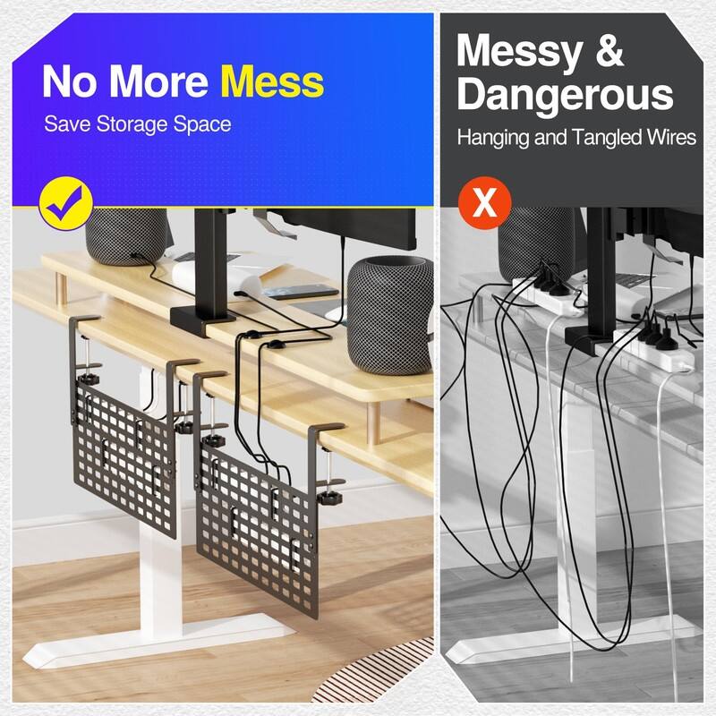 32" No Drill Cable Management Under Desk - 16" W x 6.7" H