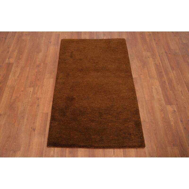 Hand Knotted Oriental 100% Wool Carpet Modern Solid Brown Gabbeh Area Rug - 3' 10'' X 2' 5''