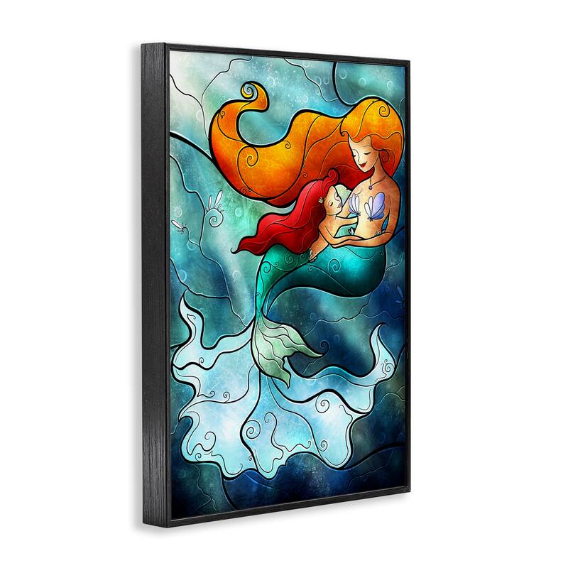 Stupell Mermaid & Child Stained Glass Style Framed Giclee Art Design By Mandie Manzano