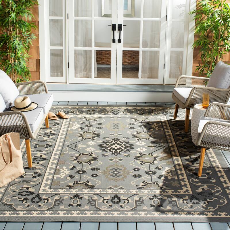 SAFAVIEH Courtyard Erlwine Indoor/ Outdoor Waterproof Patio Backyard Rug - 8' x 11' - Grey/Cream