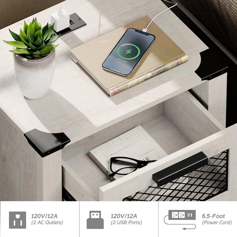 Sofa Side Bedside Table with Charging Station