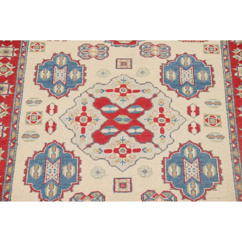Ivory Kazak Accent Rug Handmade Wool Carpet - 3'8" x 5'7"