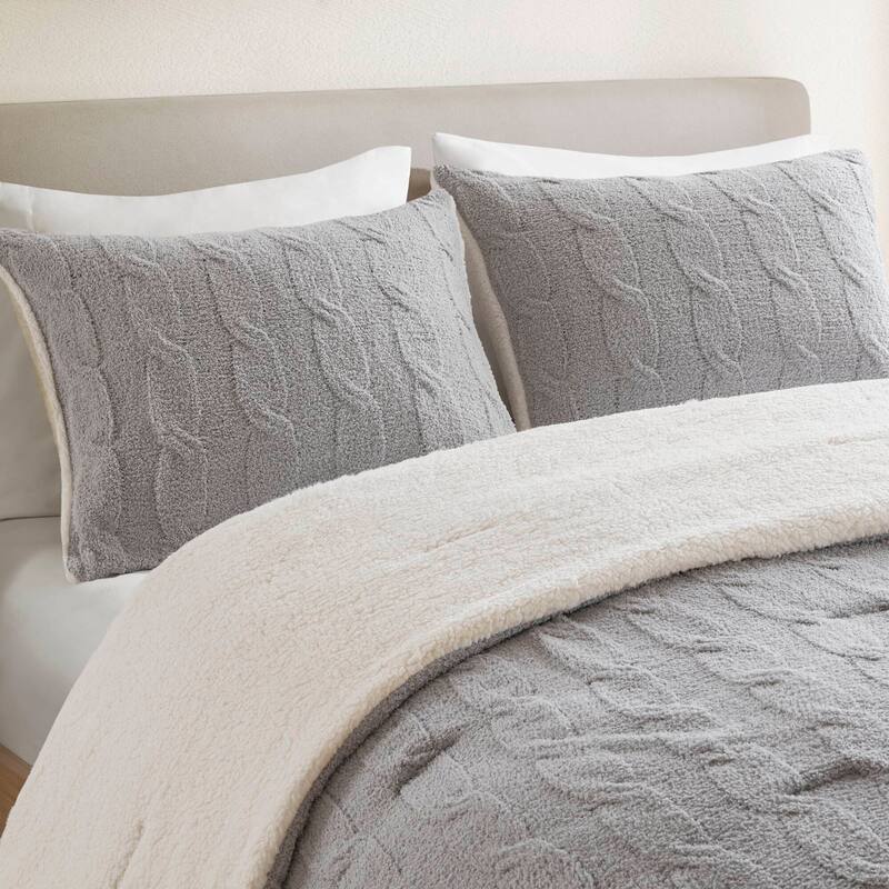 2 Pieces Twin Cable Knit Chenille Comforter Set