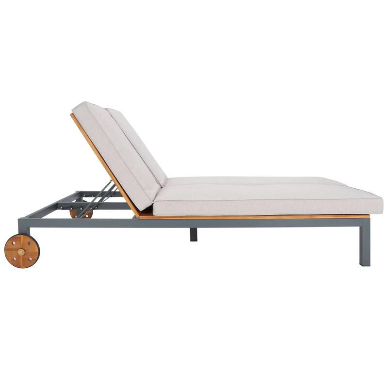 SAFAVIEH Outdoor Francka Adjustable Double Lounge Chair with Side Table - 83 In. W x 52 In. D x 15.8 In H - 83Wx52Dx16H