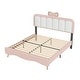 preview thumbnail 3 of 12, Full size Velvet Platform Bed with bow-knot Headboard, Pink