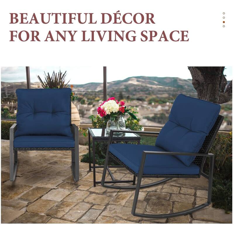 SUNCROWN Outdoor 3-piece Rocking Wicker Bistro Set