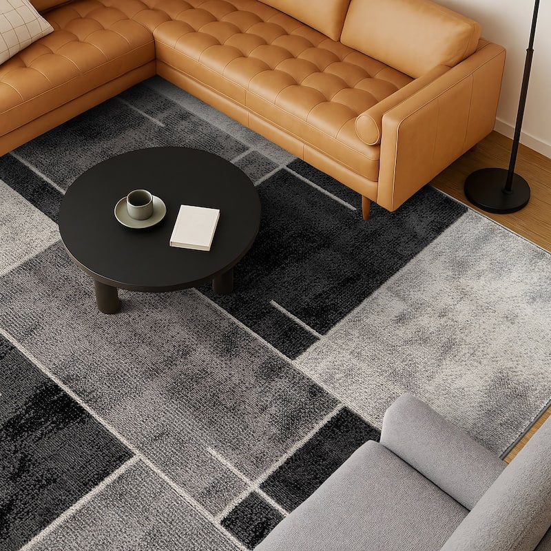 Modern Linear Area Rug for Living Room, Bedroom, or Entryway - Low Pile Indoor Rug