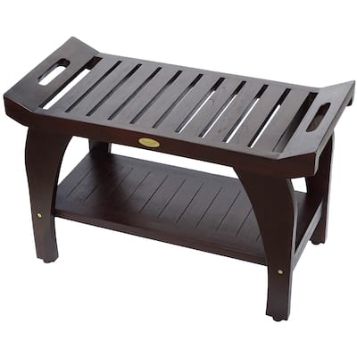 DecoTeak Tranquility 30" Extended Length Teak Shower Bench With Shelf in WoodLand Brown Finish