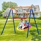 preview thumbnail 1 of 7, Saucer Swing with Stand for Kids Outdoor 440lbs Swing Set Heavy-Duty - 40 in Rainbow