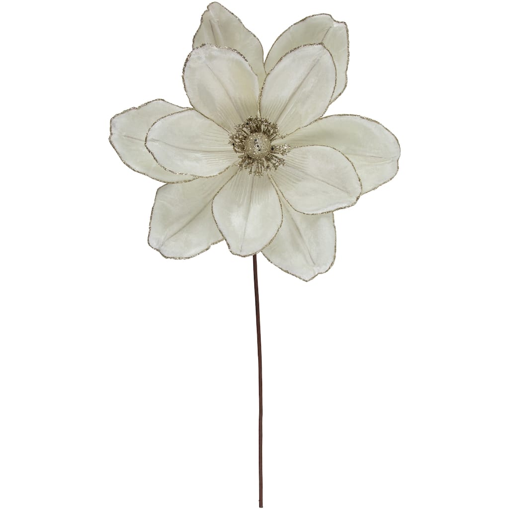 24" Cream Magnolia Glittered Christmas Stem Spray