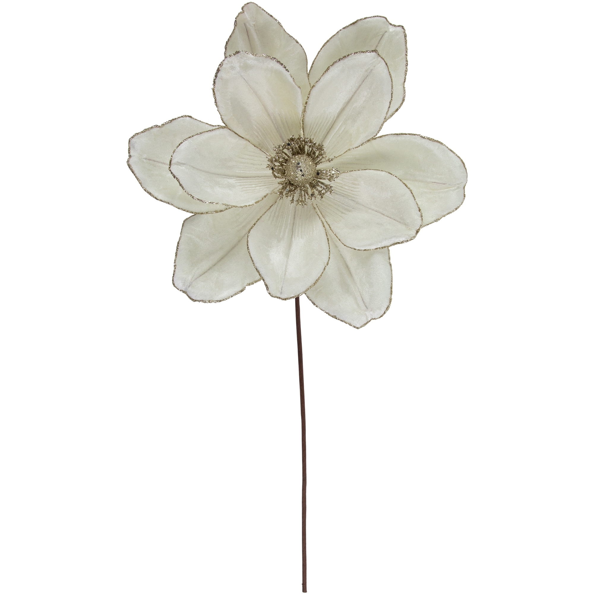 24" Cream and Gold Flower Glittered Christmas Pick - 24