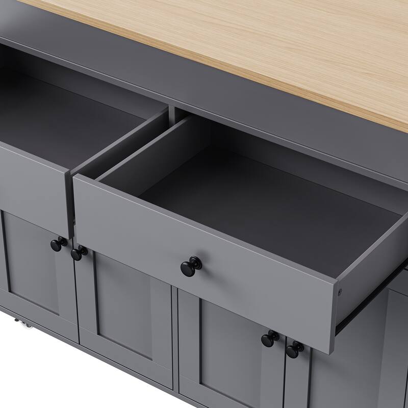 44'' Kitchen Island with Extendable Dining Table, Rolling Wheels, Spice Rack and 2 Drawers - 44'' x 19.75'' x 36.25''